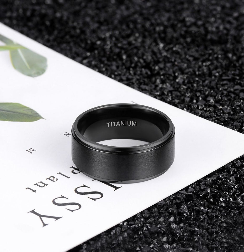 10mm Black Titanium Rings Man Women Brushed Matte Wedding Bands