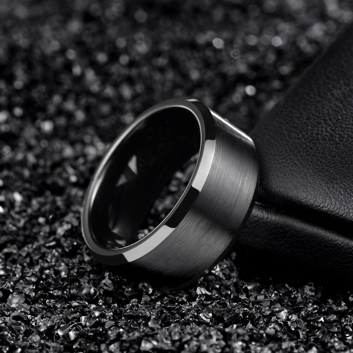 10mm Black Tungsten Carbide Rings Men Women Brushed Engagement Bands