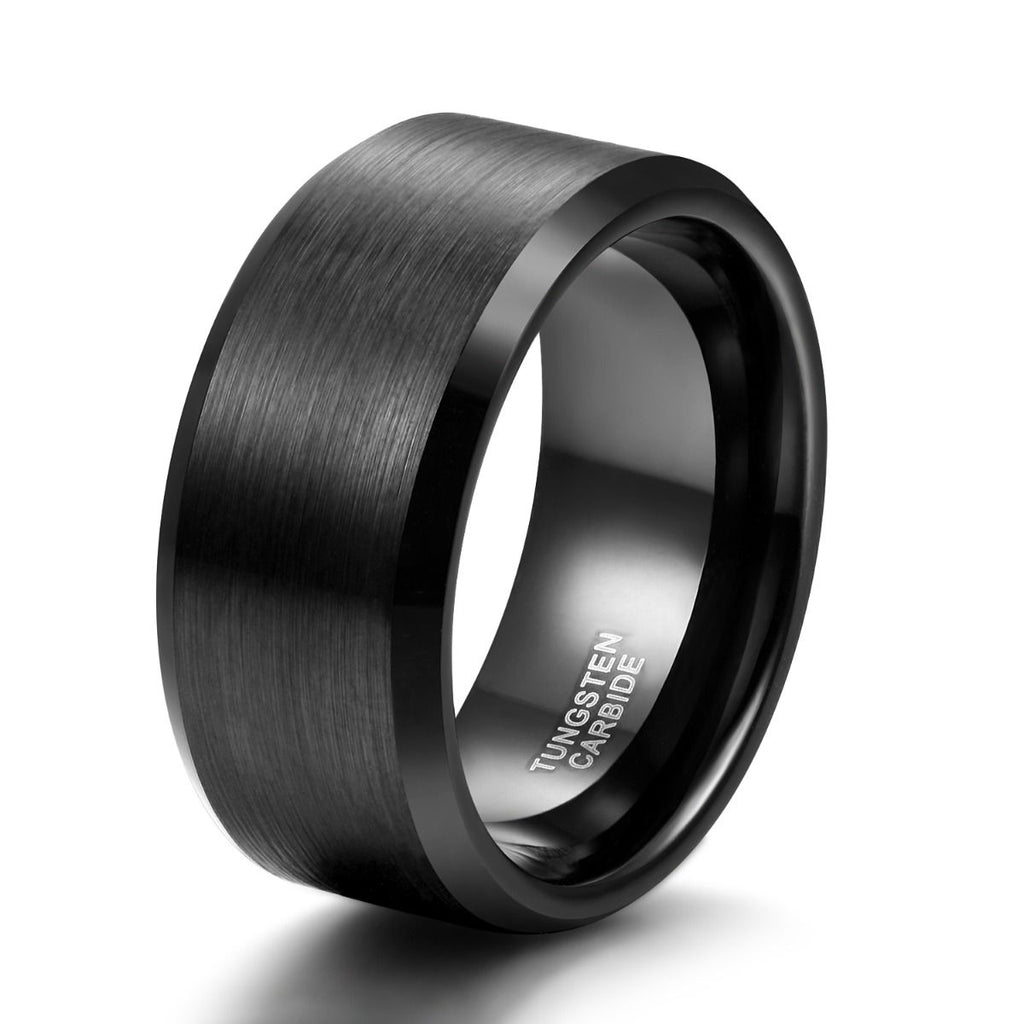 10mm Black Tungsten Carbide Rings Men Women Brushed Engagement Bands