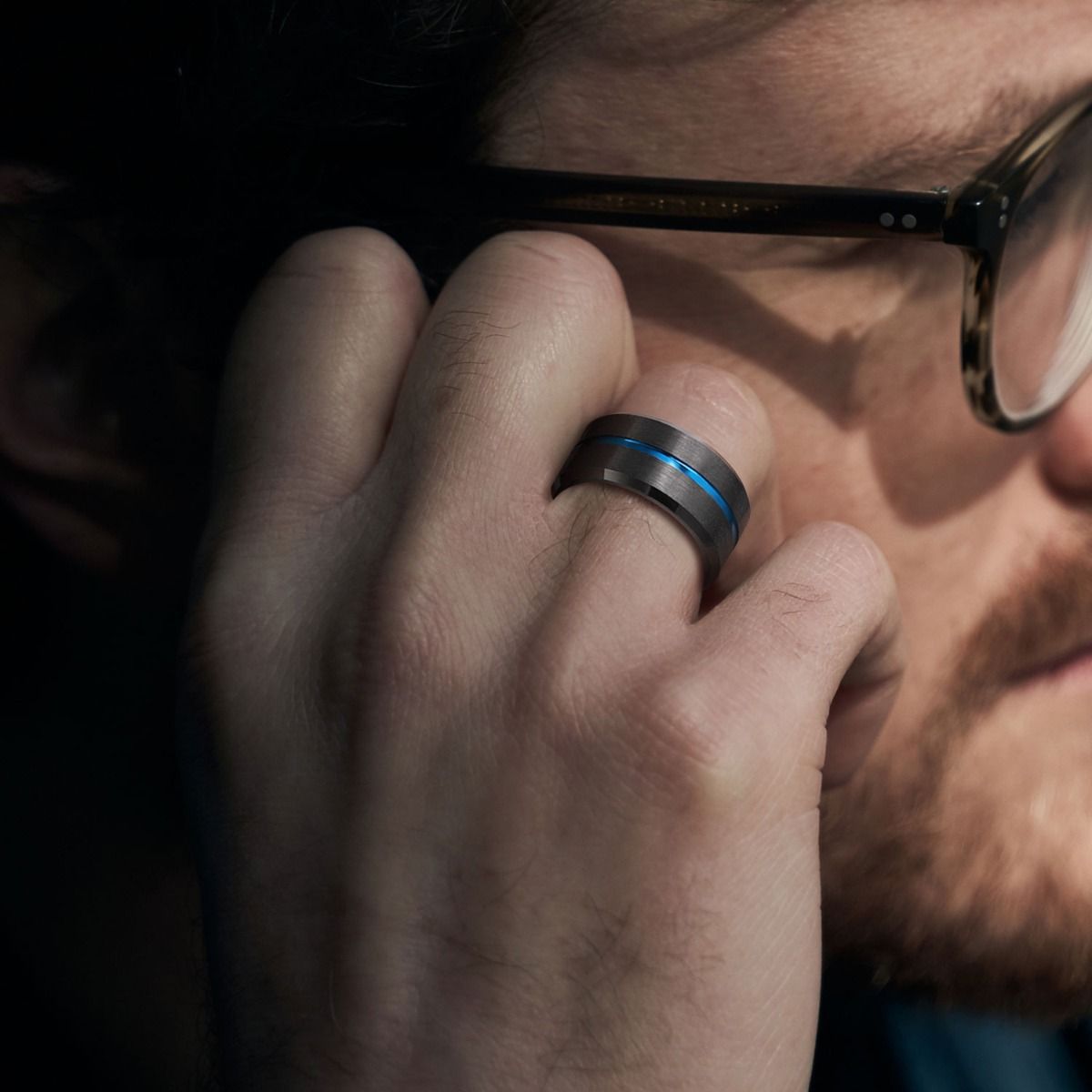 10mm Blue&Black Mens Tungsten Carbide Ring Blue Line Design Women Wedding Bands