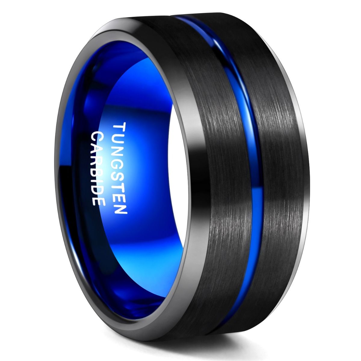 10mm Blue&Black Mens Tungsten Carbide Ring Blue Line Design Women Wedding Bands