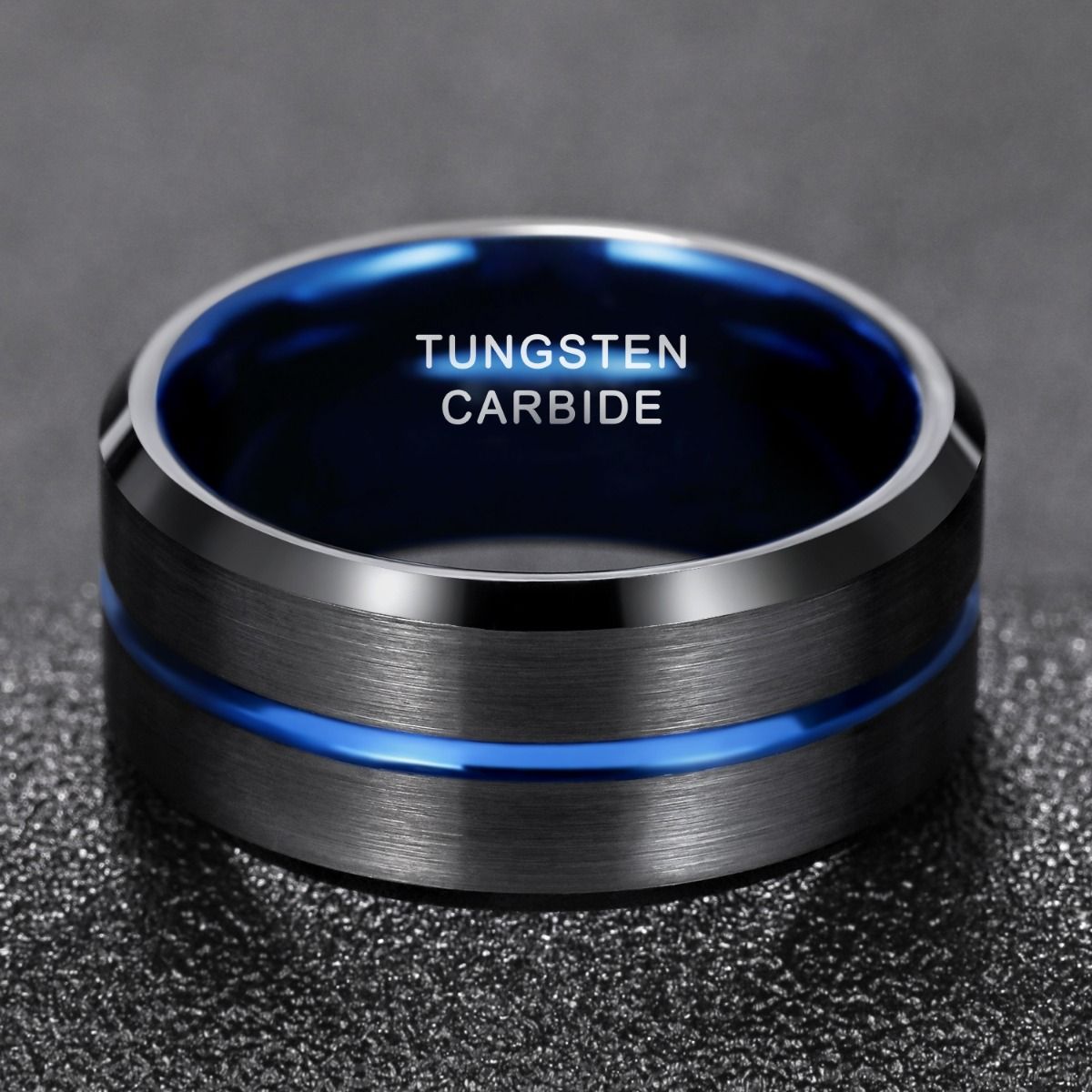 10mm Blue&Black Mens Tungsten Carbide Ring Blue Line Design Women Wedding Bands