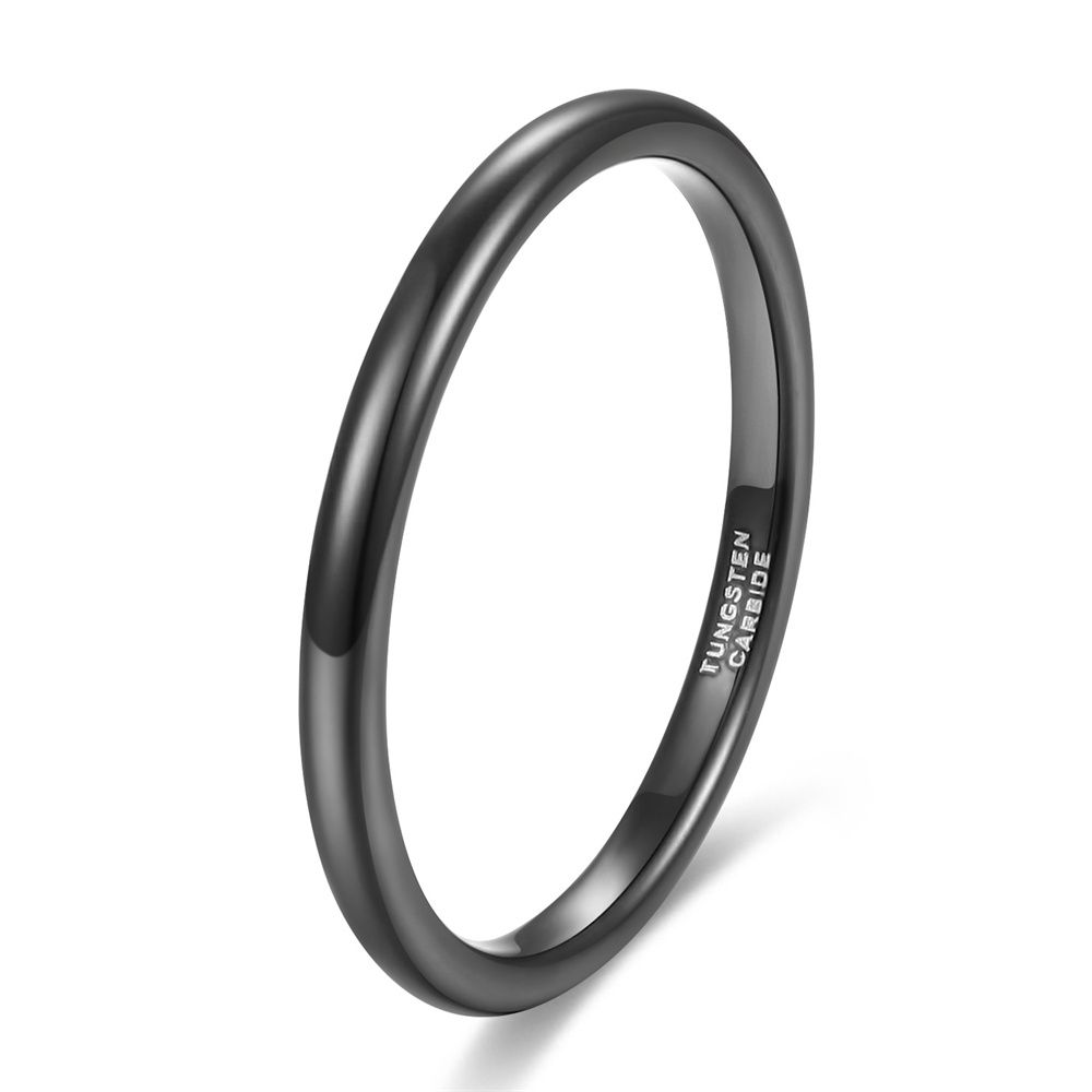2mm Black Tungsten Carbide Rings High Polished Men Wedding Bands