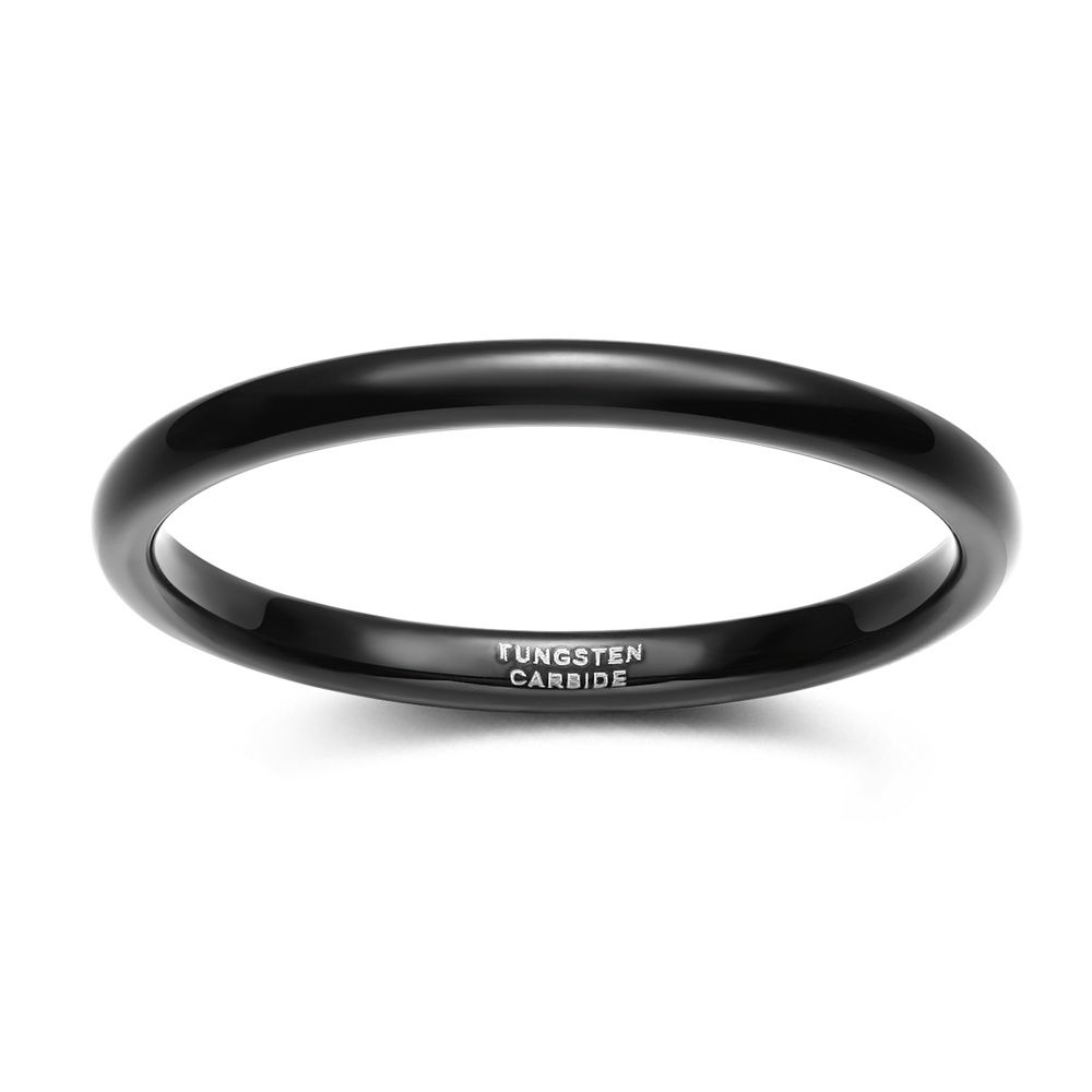 2mm Black Tungsten Carbide Rings High Polished Men Wedding Bands