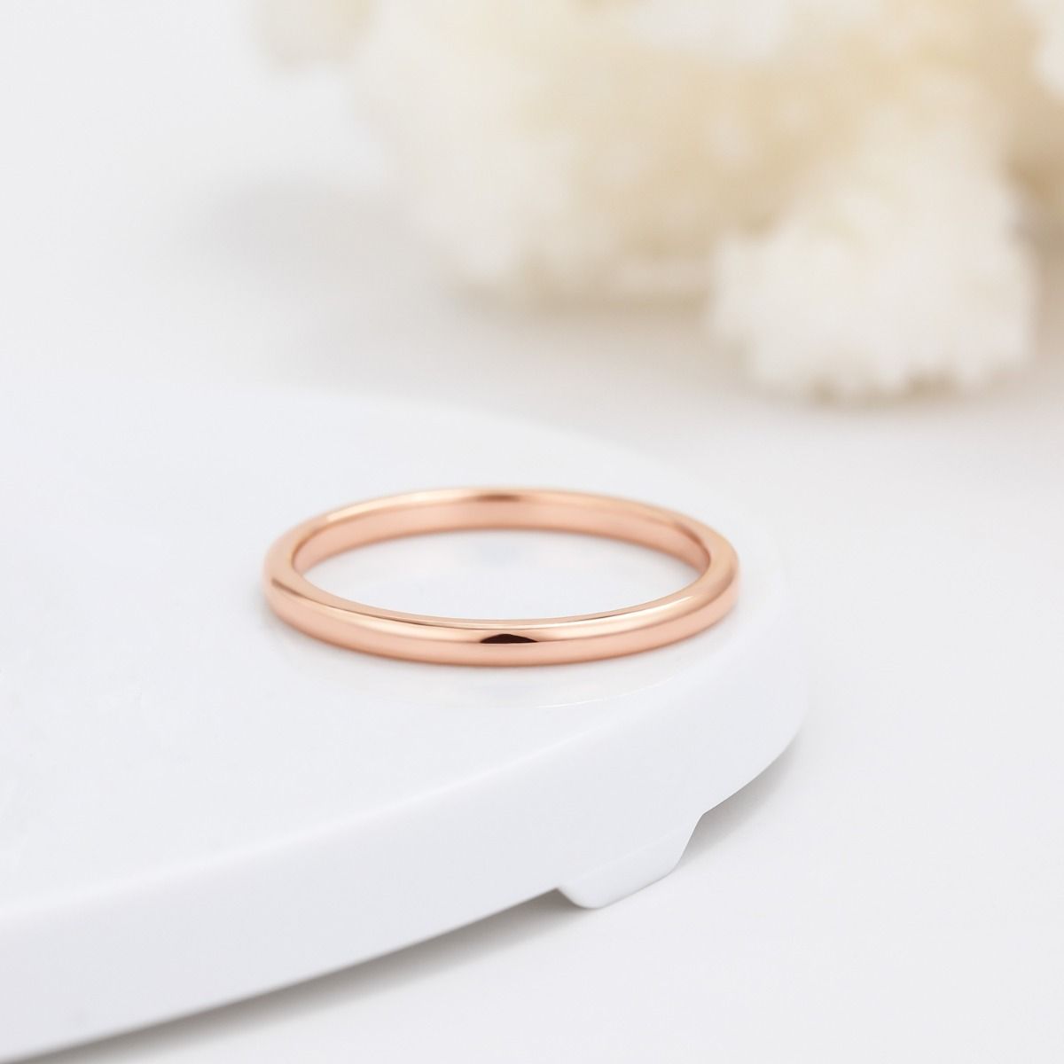 2mm Dome High Polished Tungsten Carbide Rings Rose Gold Women Engagement Wedding Bands