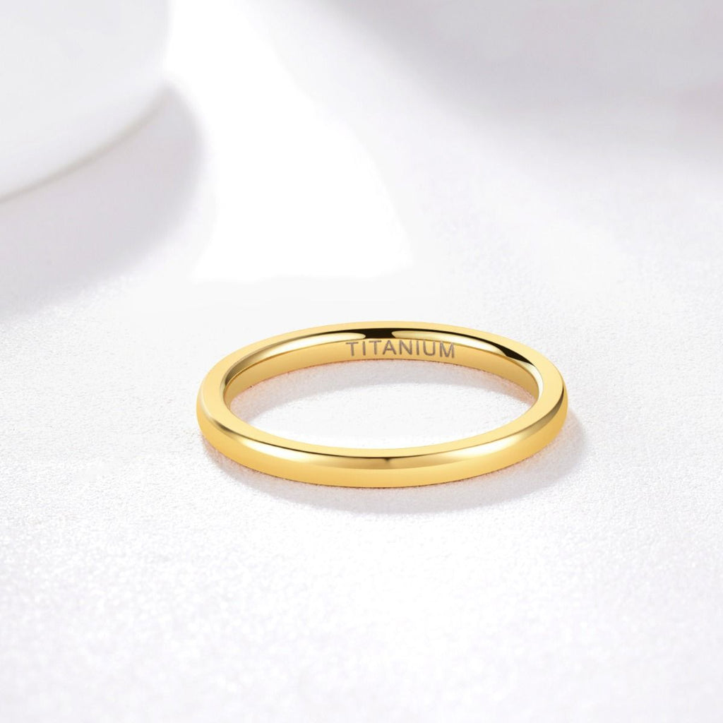 2mm Gold Color Titanium Ring Dome High Polished Man Women Wedding Bands