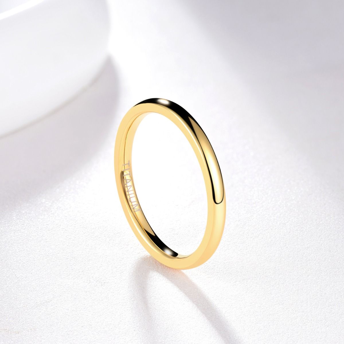 2mm Gold Color Titanium Ring Dome High Polished Man Women Wedding Bands