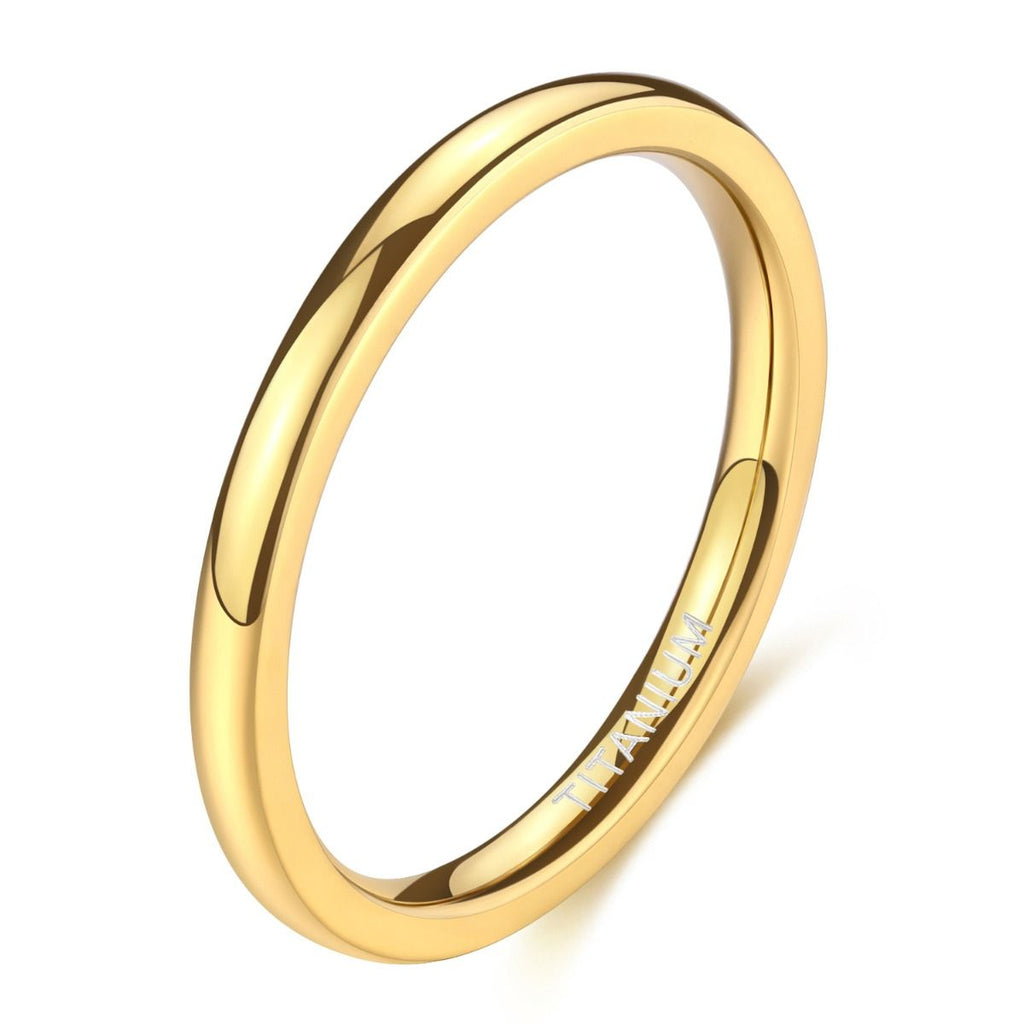 2mm Gold Color Titanium Ring Dome High Polished Man Women Wedding Bands
