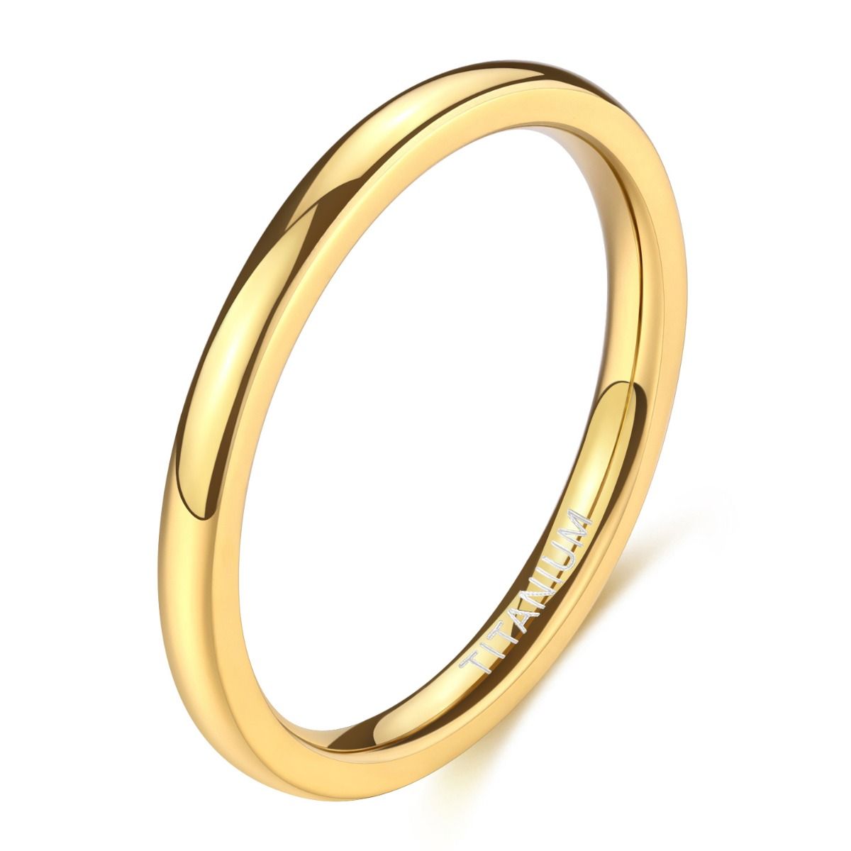 2mm Gold Color Titanium Ring Dome High Polished Man Women Wedding Bands