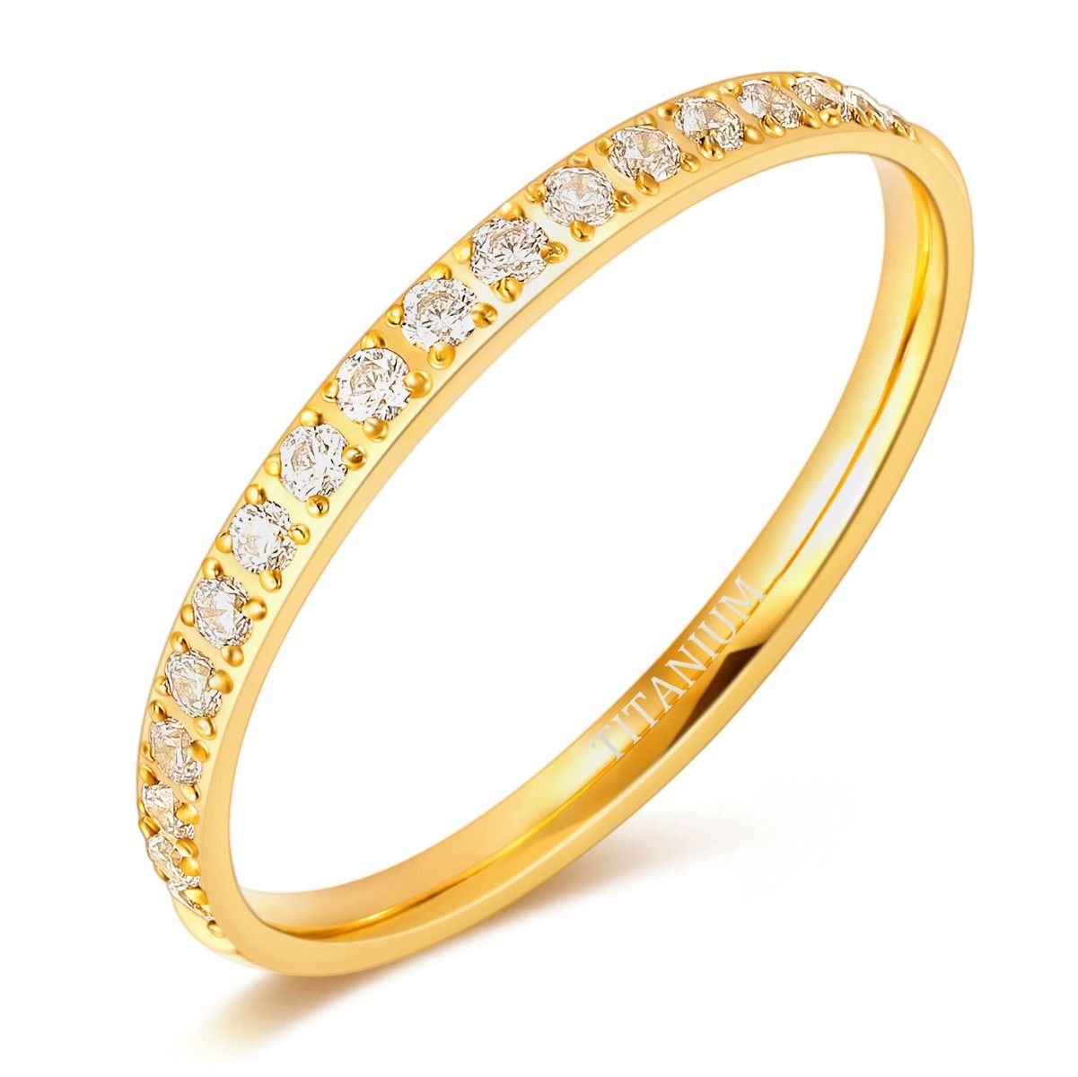 2mm Gold Color Women Titanium Ring Half Cubic Zirconia Engagement Wedding Bands