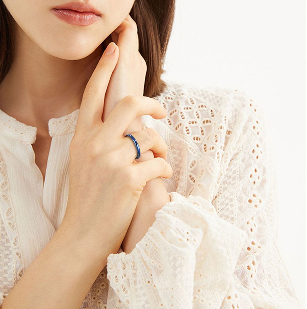 2mm Men Women Titanium Rings Blue Engagement Wedding Bands