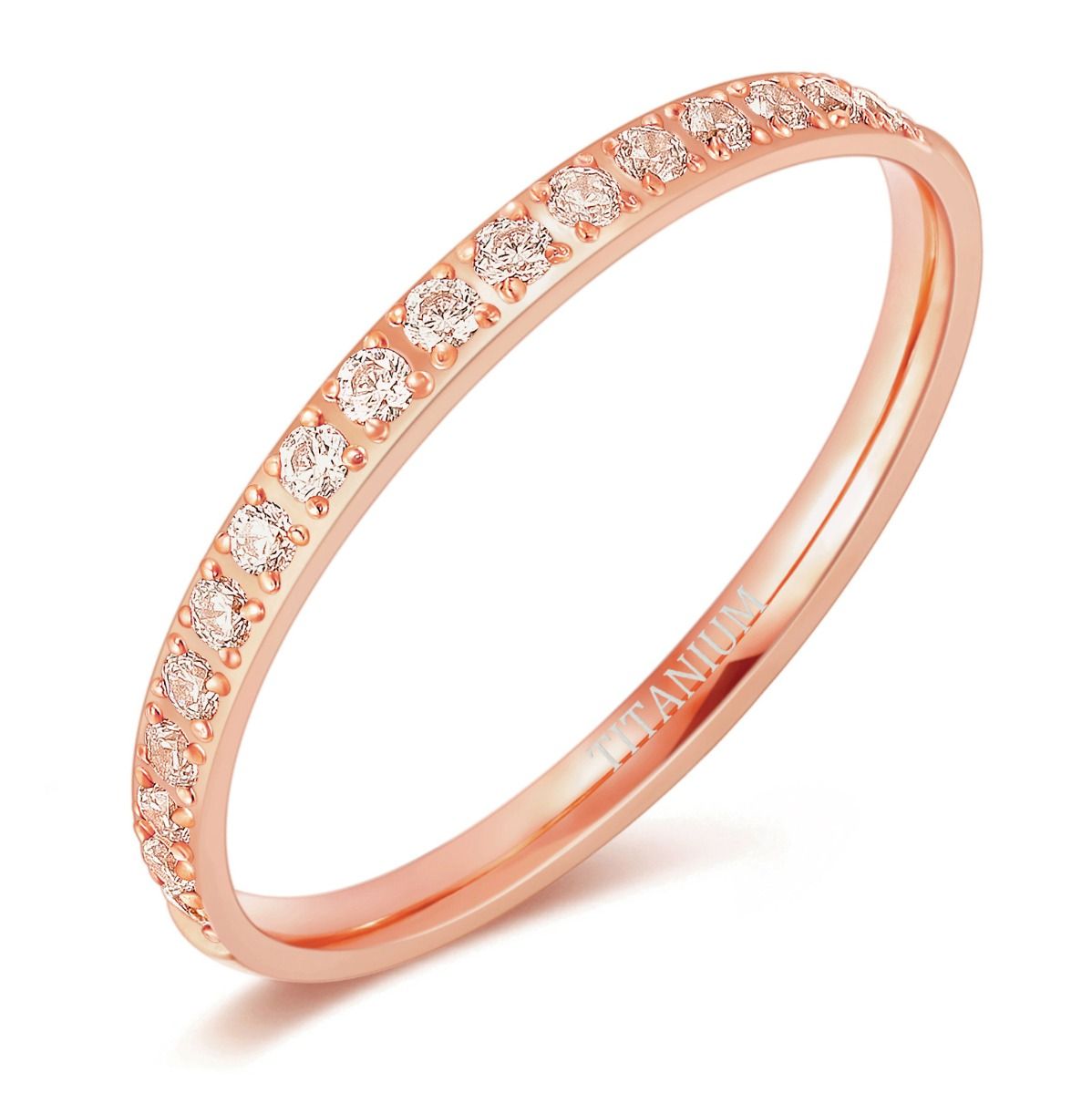 2mm Rose Gold Color Women Titanium Ring Half Cubic Zirconia Engagement Wedding Bands