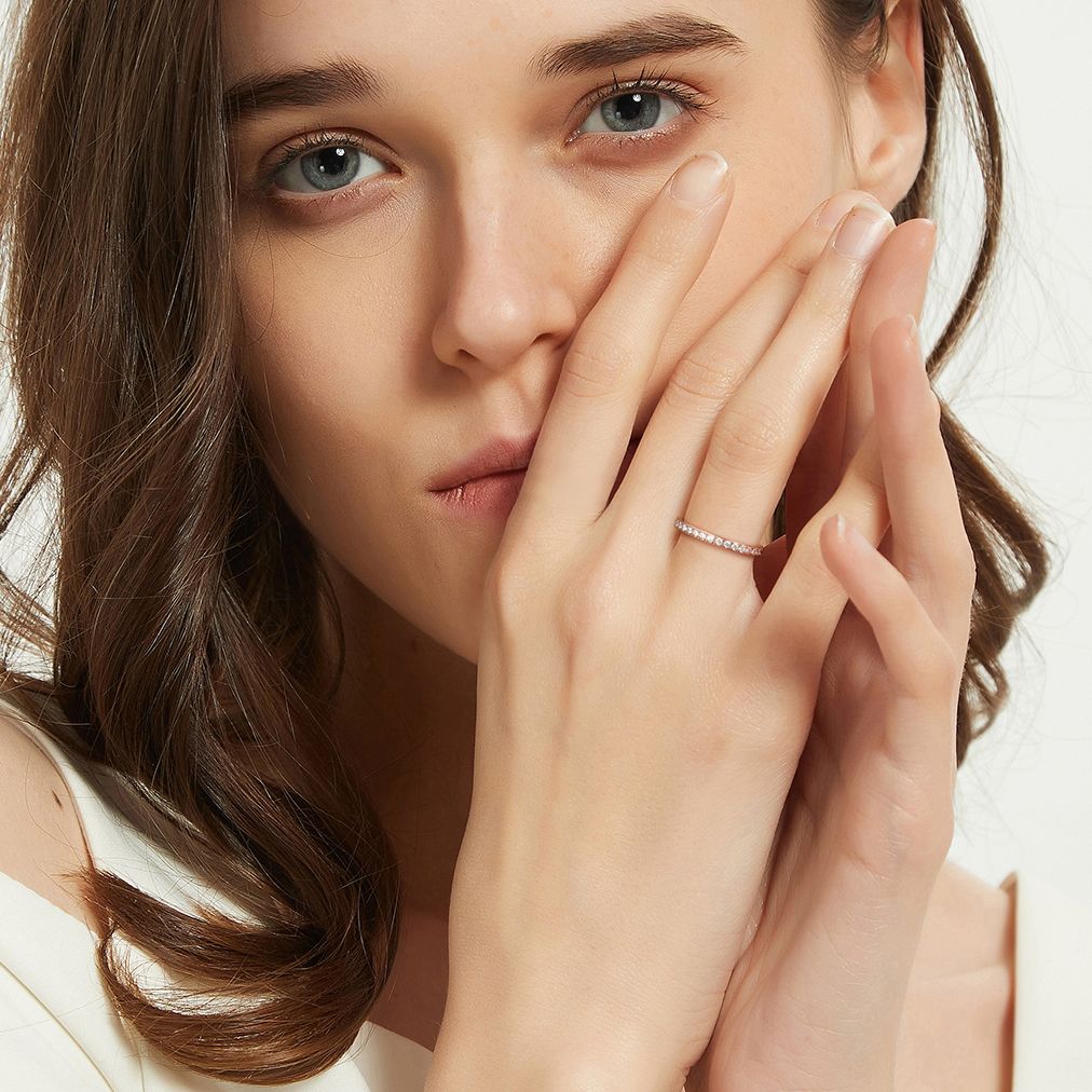 2mm Rose Gold Color Women Titanium Ring Half Cubic Zirconia Engagement Wedding Bands