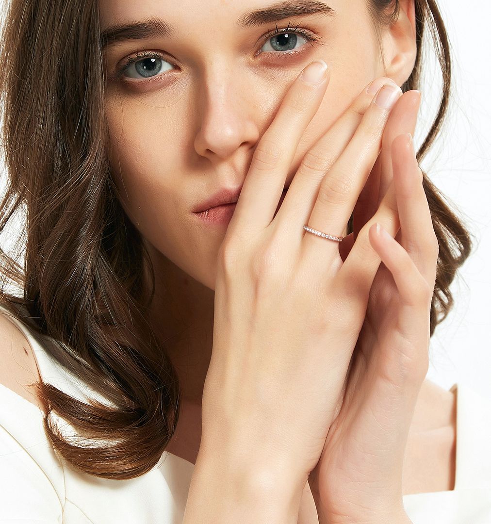 2mm Rose Gold Women Titanium Rings Cubic Zirconia Engagement Wedding Bands