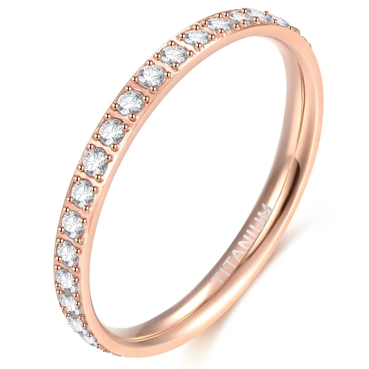 2mm Rose Gold Women Titanium Rings Cubic Zirconia Engagement Wedding Bands