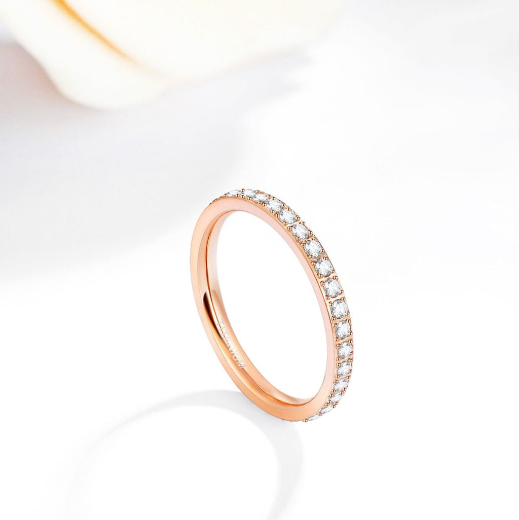 2mm Rose Gold Women Titanium Rings Cubic Zirconia Engagement Wedding Bands