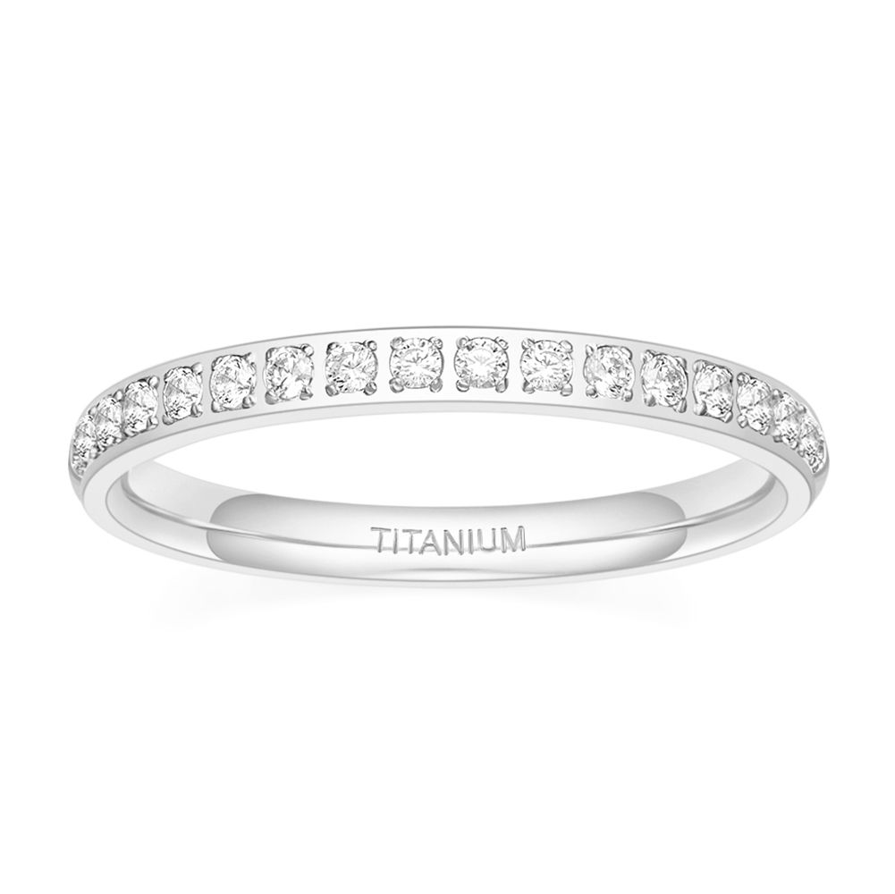 2mm Silver Color Women Titanium Ring Half Cubic Zirconia Engagement Wedding Bands