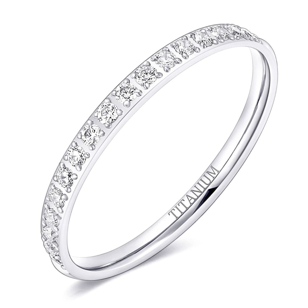 2mm Silver Color Women Titanium Ring Half Cubic Zirconia Engagement Wedding Bands