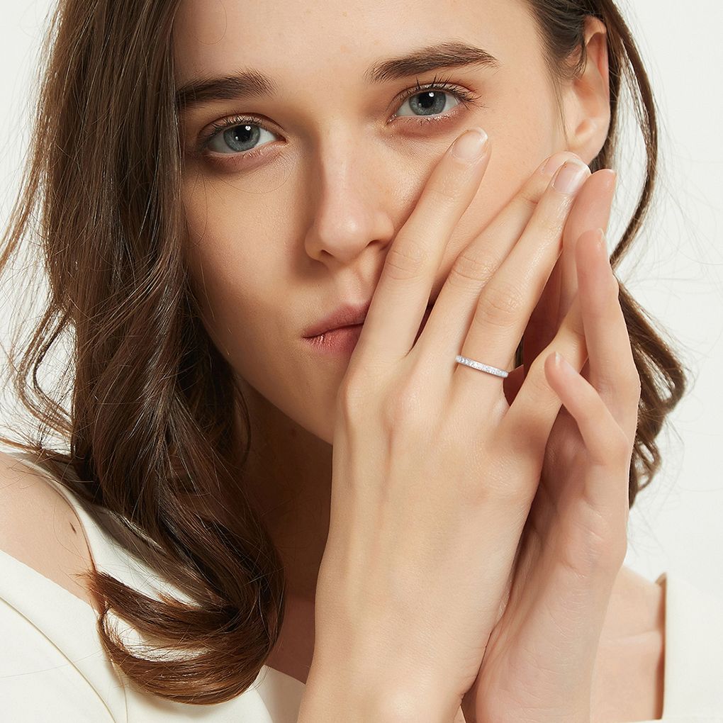 2mm Silver Color Women Titanium Ring Half Cubic Zirconia Engagement Wedding Bands