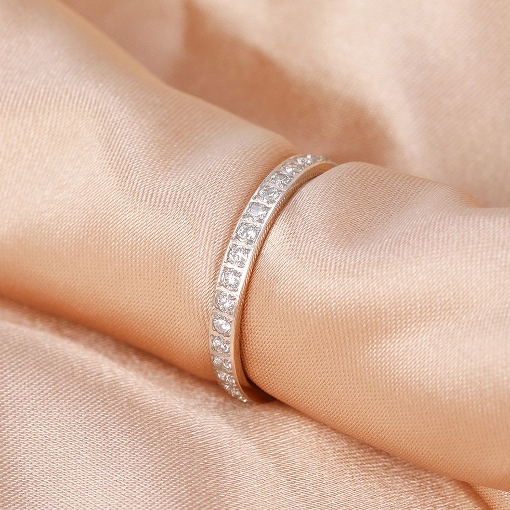 2mm Silver Women Titanium Rings Cubic Zirconia Engagement Wedding Bands