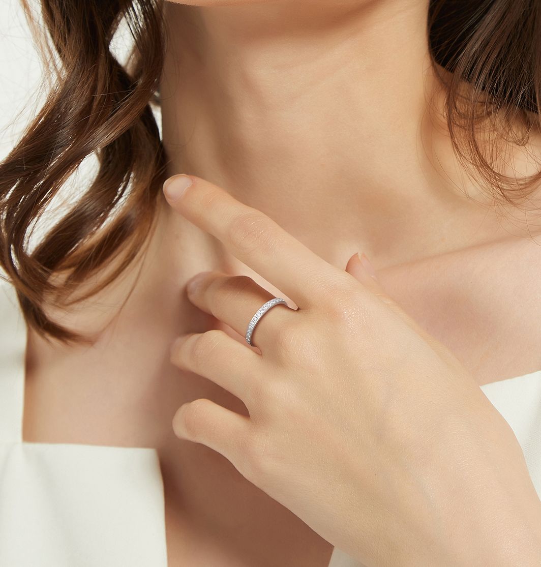 2mm Silver Women Titanium Rings Cubic Zirconia Engagement Wedding Bands