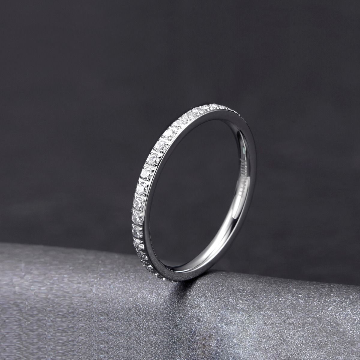 2mm Silver Women Titanium Rings Cubic Zirconia Engagement Wedding Bands