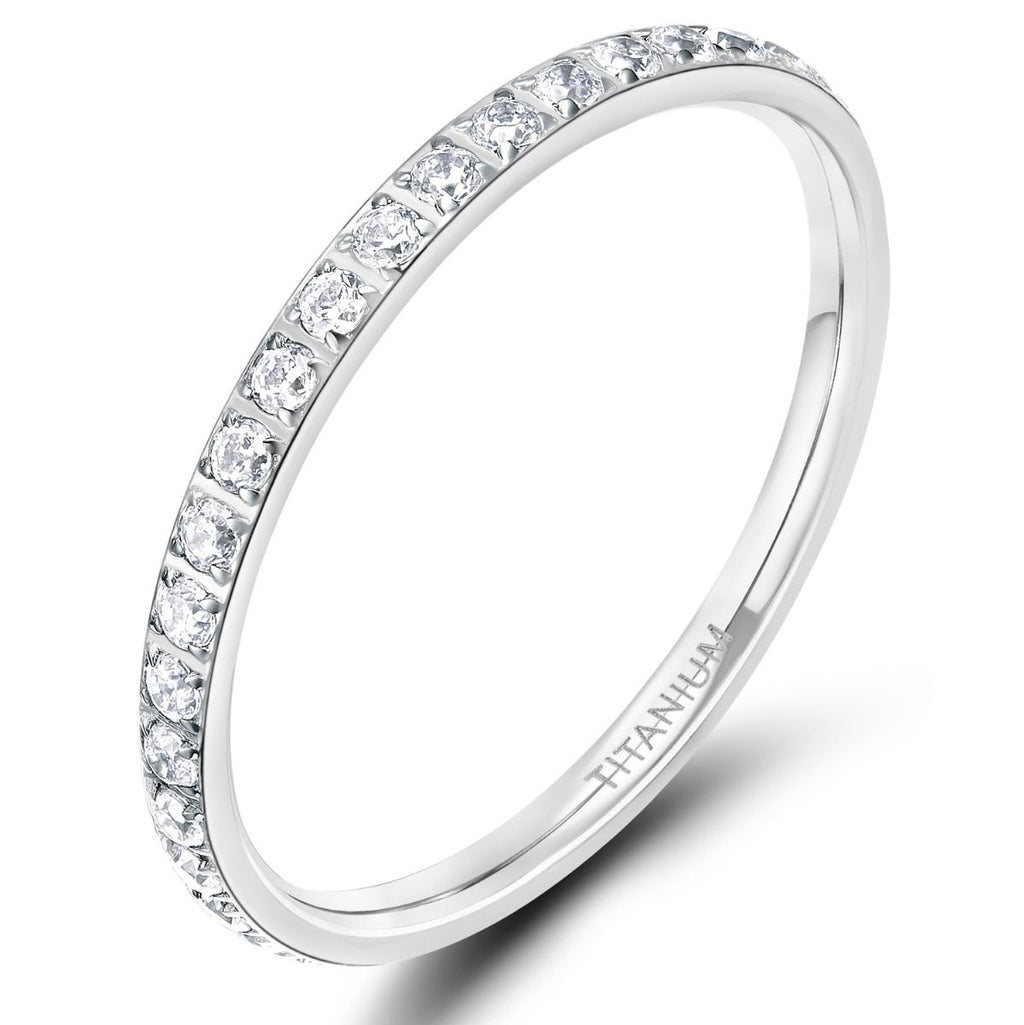 2mm Silver Women Titanium Rings Cubic Zirconia Engagement Wedding Bands