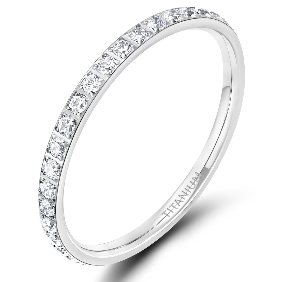 2mm Silver Women Titanium Rings Cubic Zirconia Engagement Wedding Bands