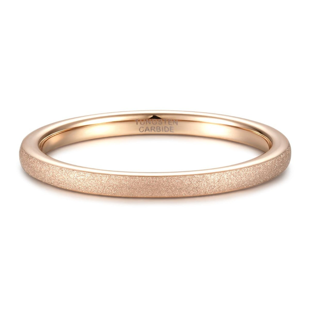 2mm Thin Tungsten Carbide Ring Women Rose Gold Frosted Matt Wedding Bands