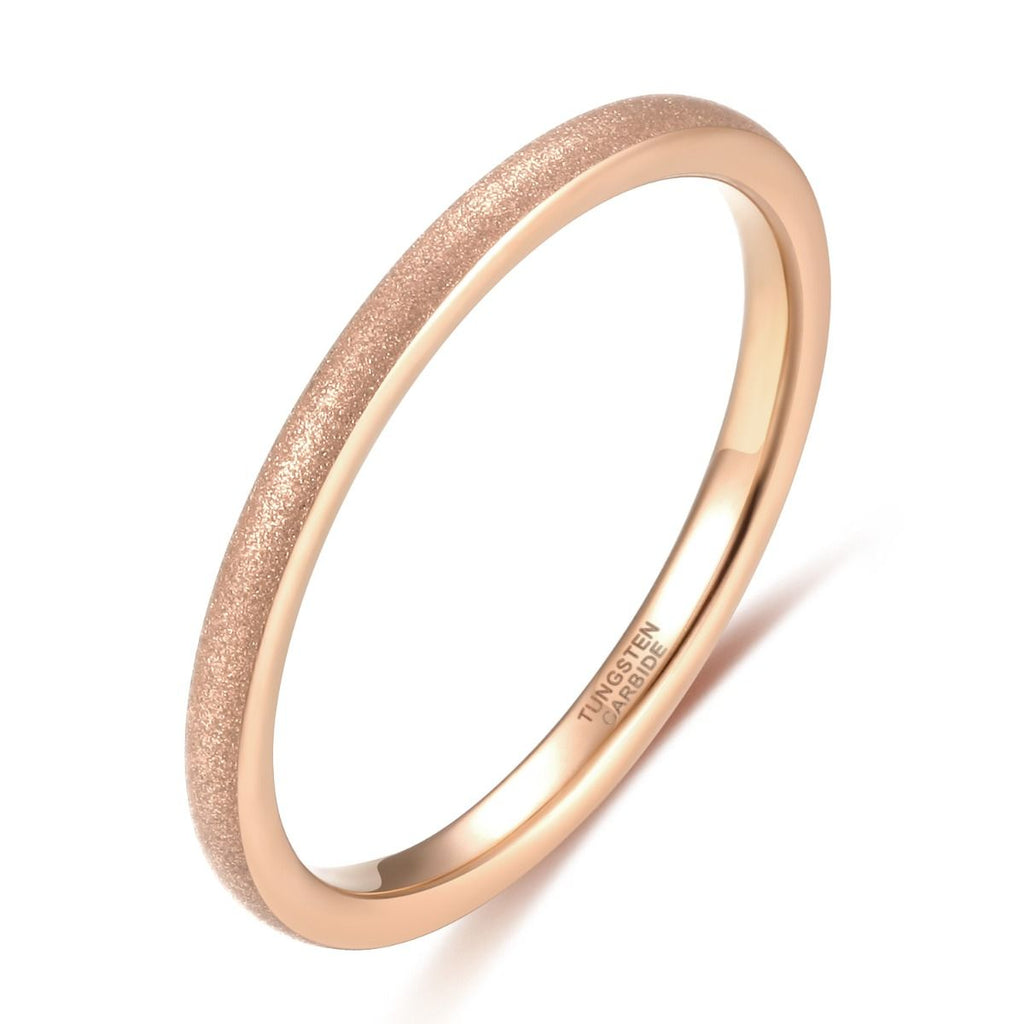 2mm Thin Tungsten Carbide Ring Women Rose Gold Frosted Matt Wedding Bands