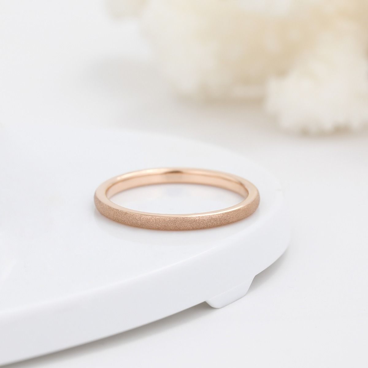 2mm Thin Tungsten Carbide Ring Women Rose Gold Frosted Matt Wedding Bands