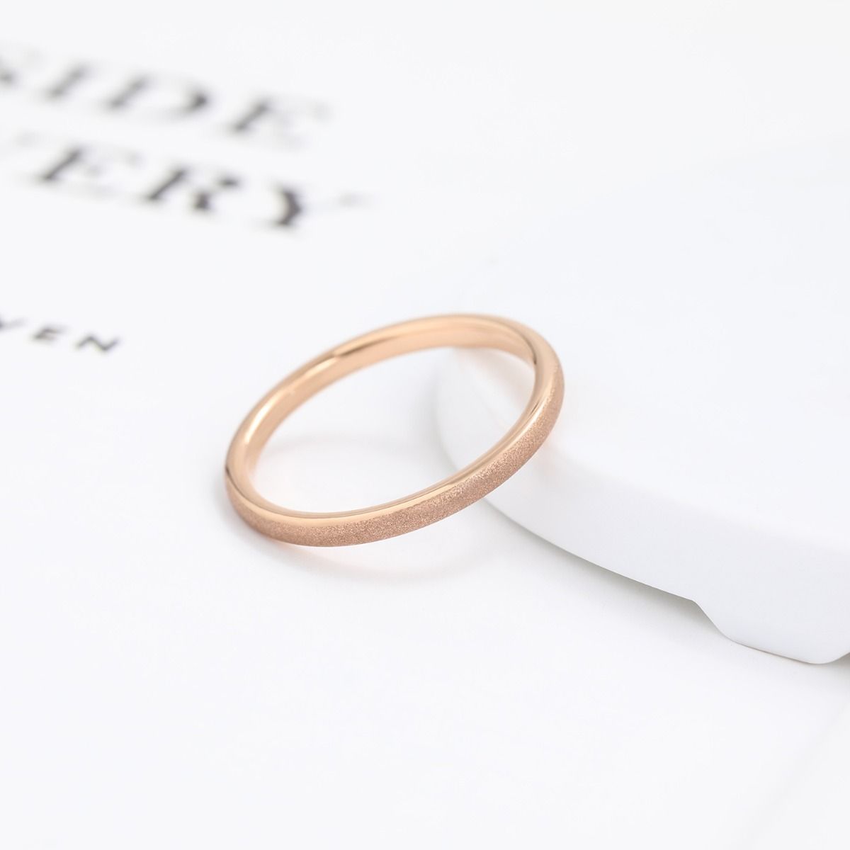 2mm Thin Tungsten Carbide Ring Women Rose Gold Frosted Matt Wedding Bands