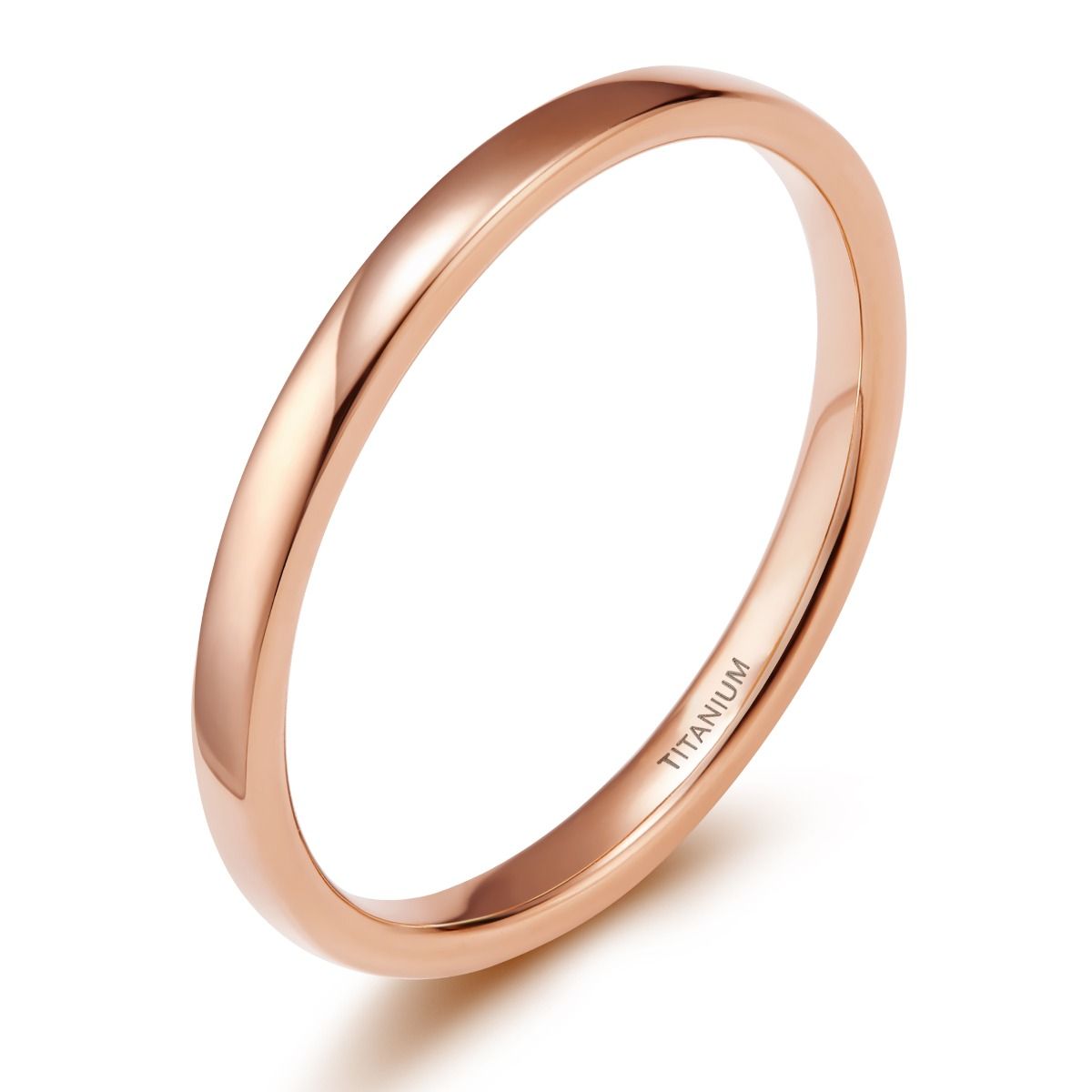 2mm Women Titanium Ring Rose Gold Dome High Polished Engagement Wedding Bands