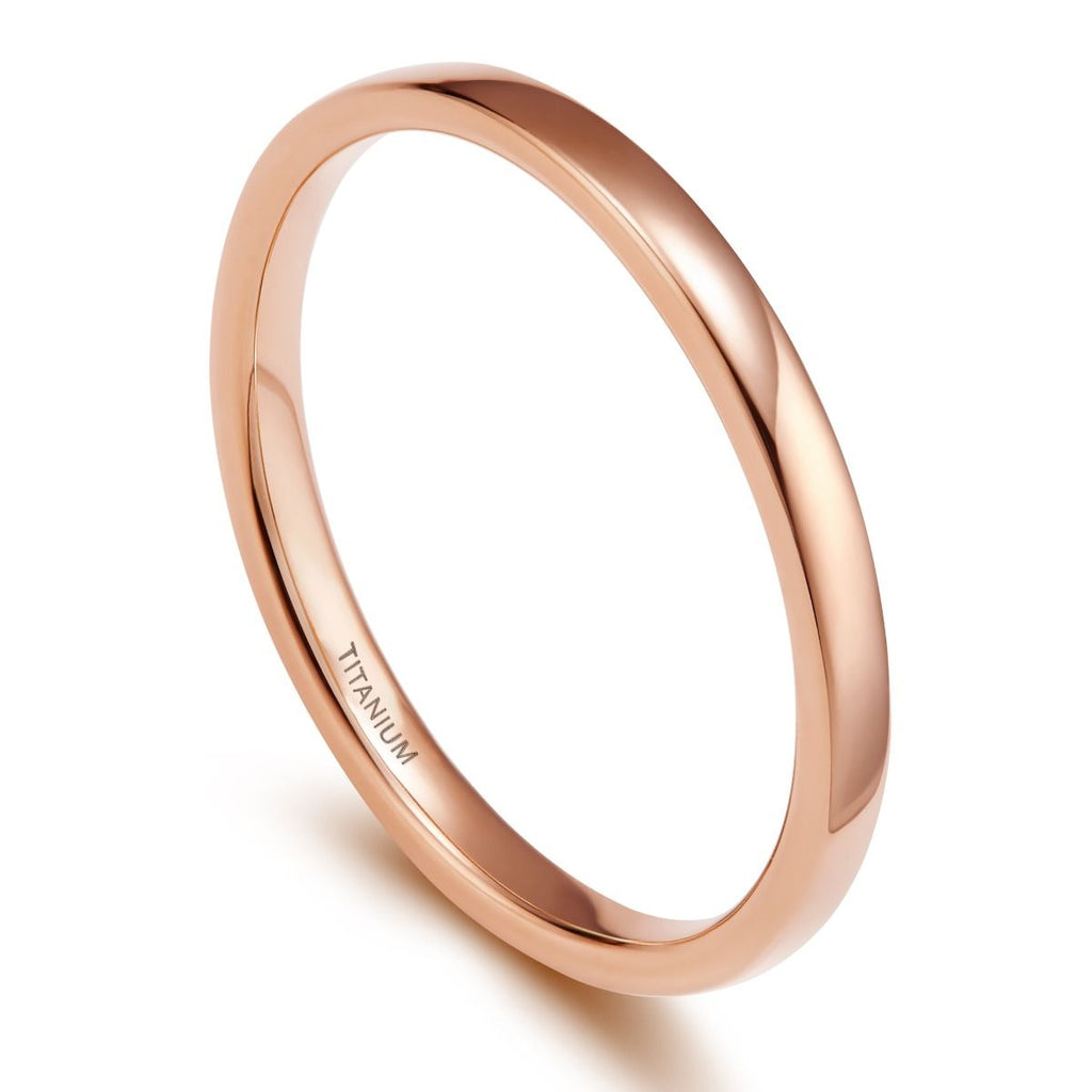 2mm Women Titanium Ring Rose Gold Dome High Polished Engagement Wedding Bands