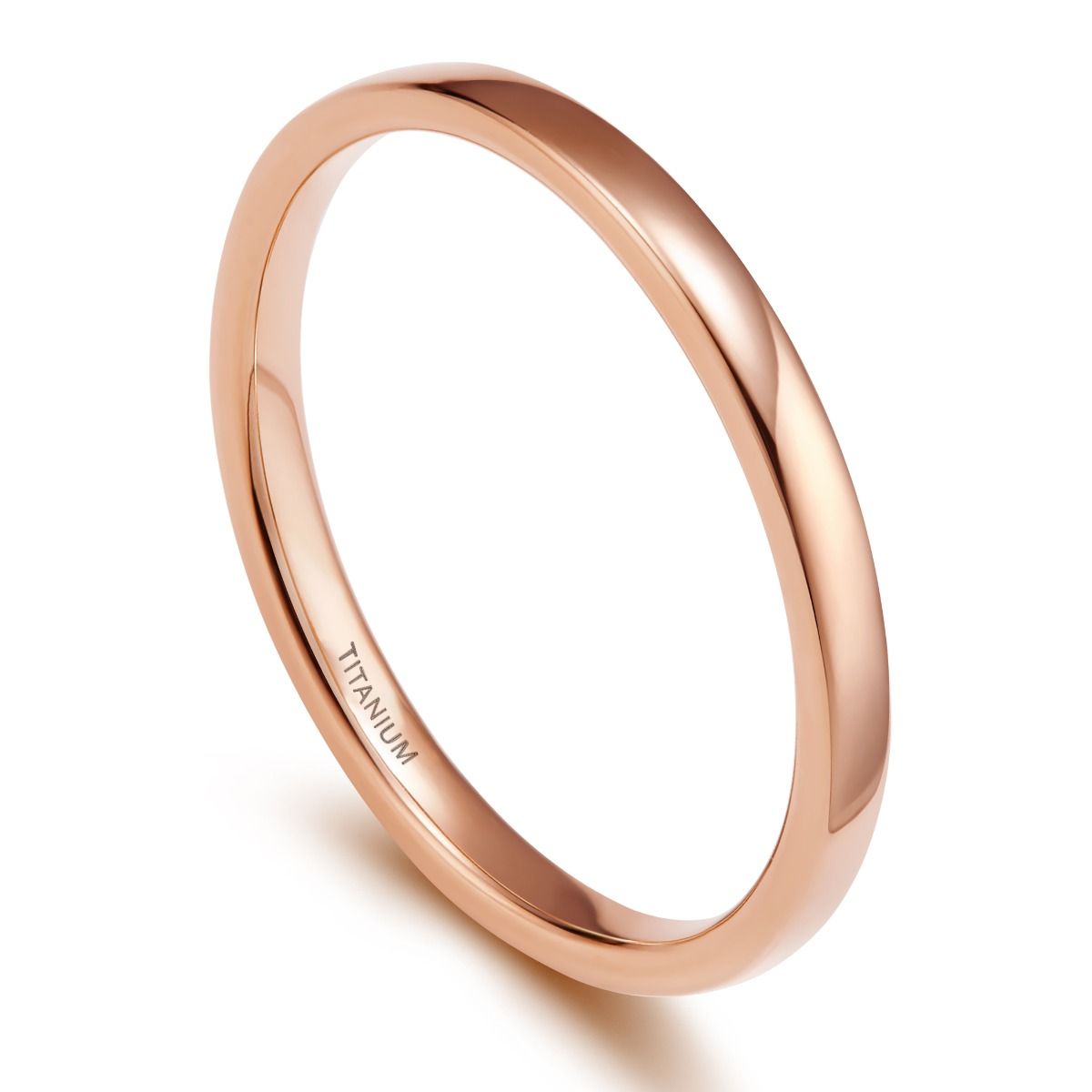 2mm Women Titanium Ring Rose Gold Dome High Polished Engagement Wedding Bands