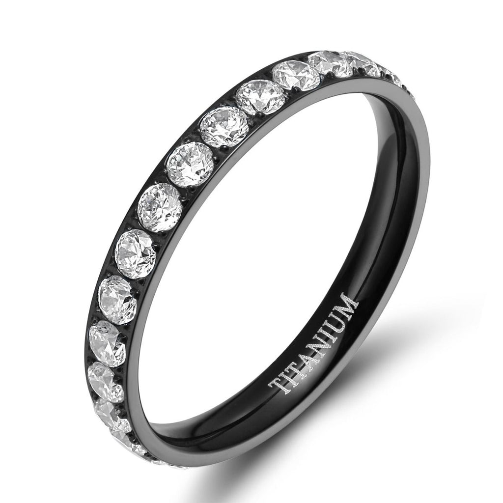 3mm Black Women Titanium Ring Cubic Zirconia Wedding Bands