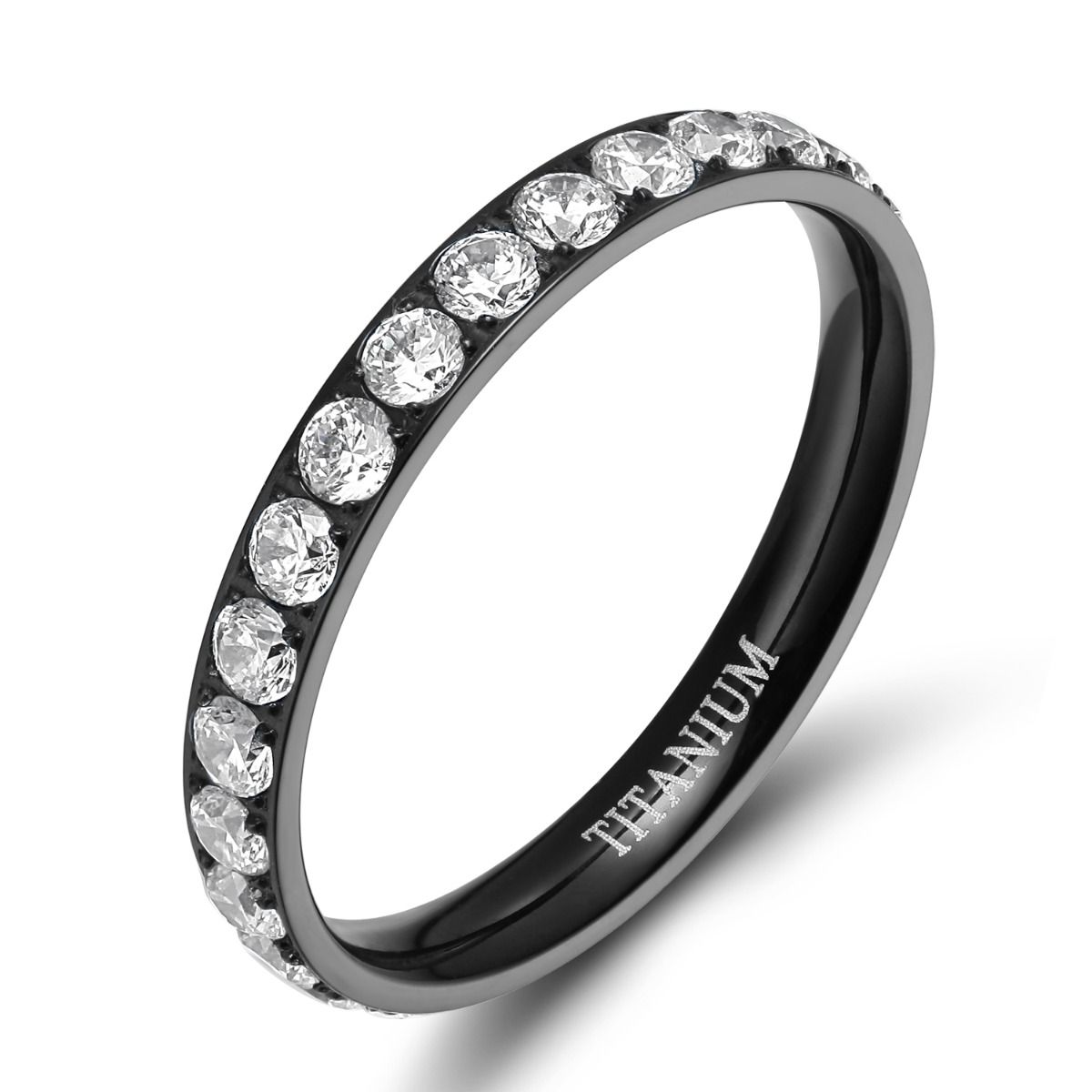 3mm Black Women Titanium Ring Cubic Zirconia Wedding Bands