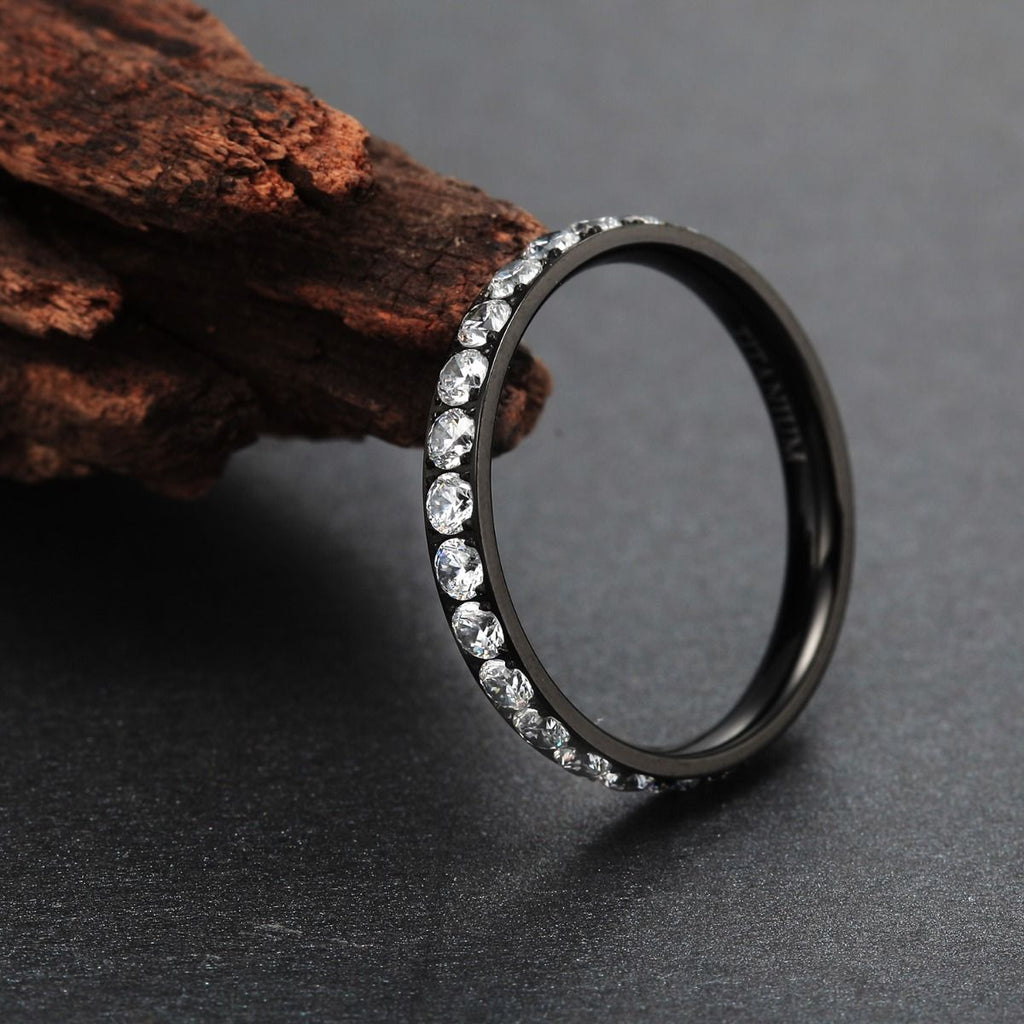 3mm Black Women Titanium Ring Cubic Zirconia Wedding Bands
