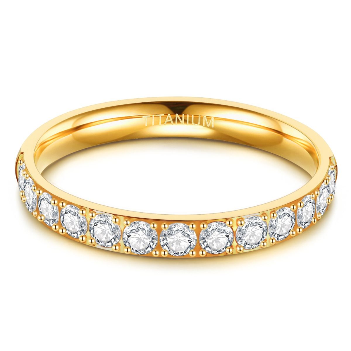 3mm Gold Color Titanium Rings For Women Half Cubic Zirconia Wedding Engagement Bands