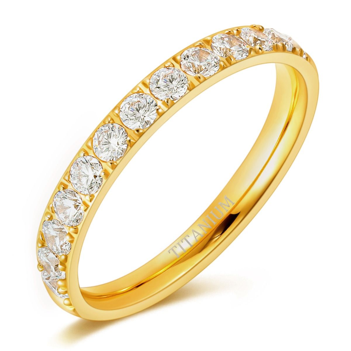 3mm Gold Color Titanium Rings For Women Half Cubic Zirconia Wedding Engagement Bands