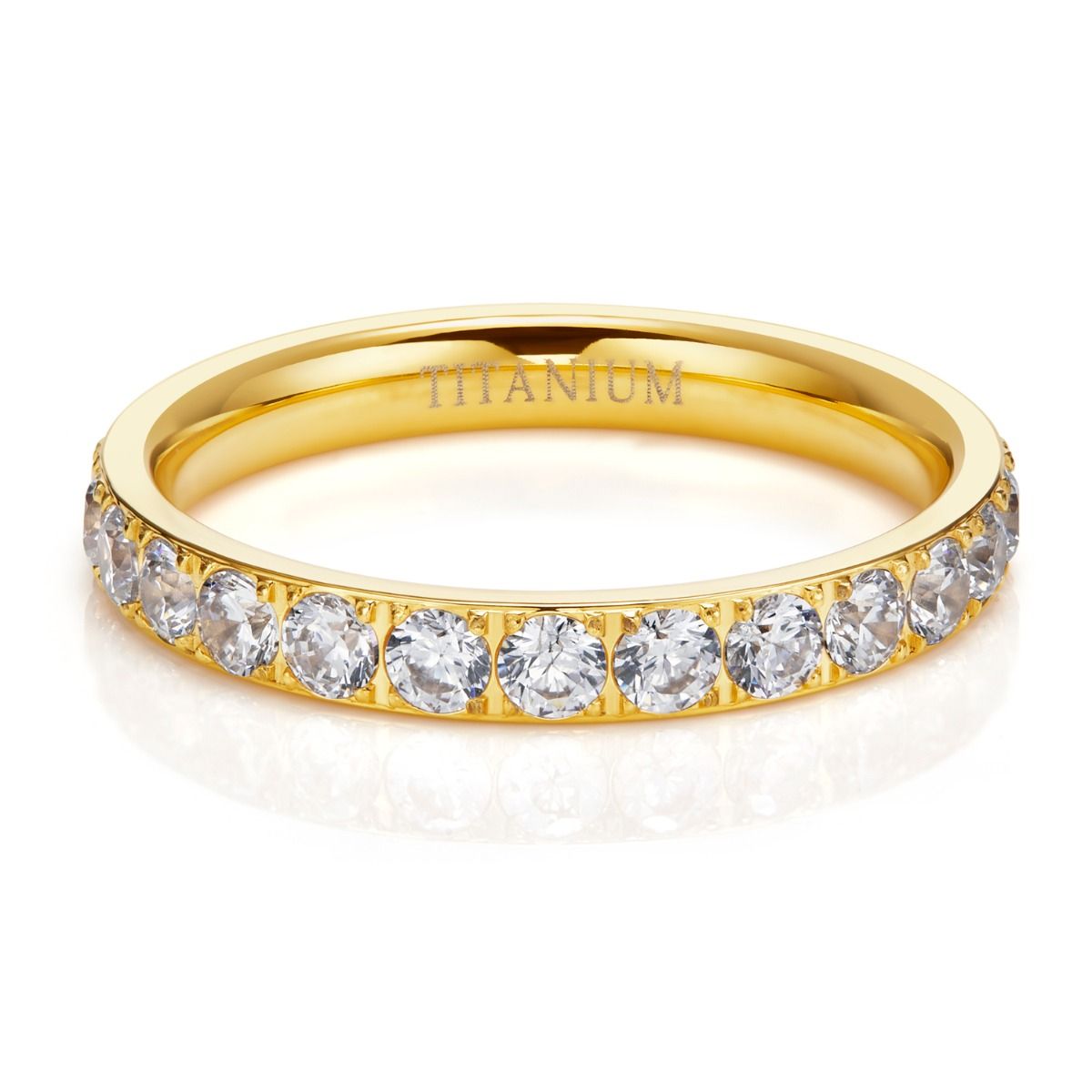 3mm Gold Women Titanium Ring Cubic Zirconia Engagement Wedding Bands