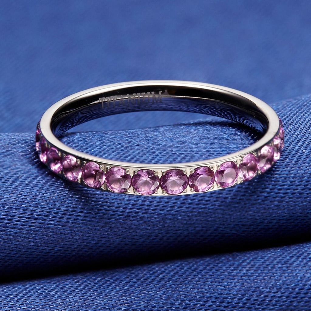 3mm Purple Women Titanium Ring Cubic Zirconia Engagement Wedding Bands