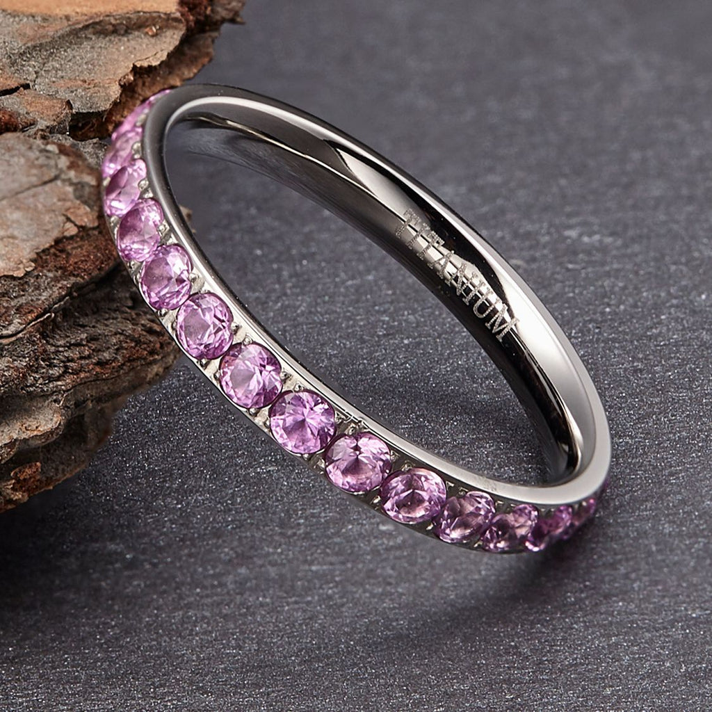3mm Purple Women Titanium Ring Cubic Zirconia Engagement Wedding Bands