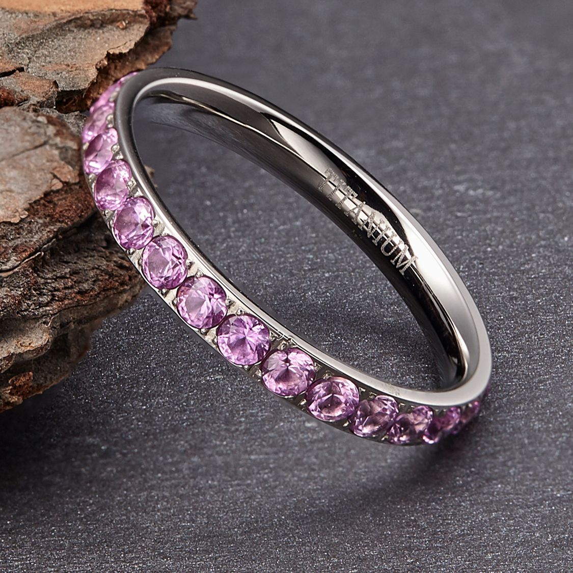 3mm Purple Women Titanium Ring Cubic Zirconia Engagement Wedding Bands