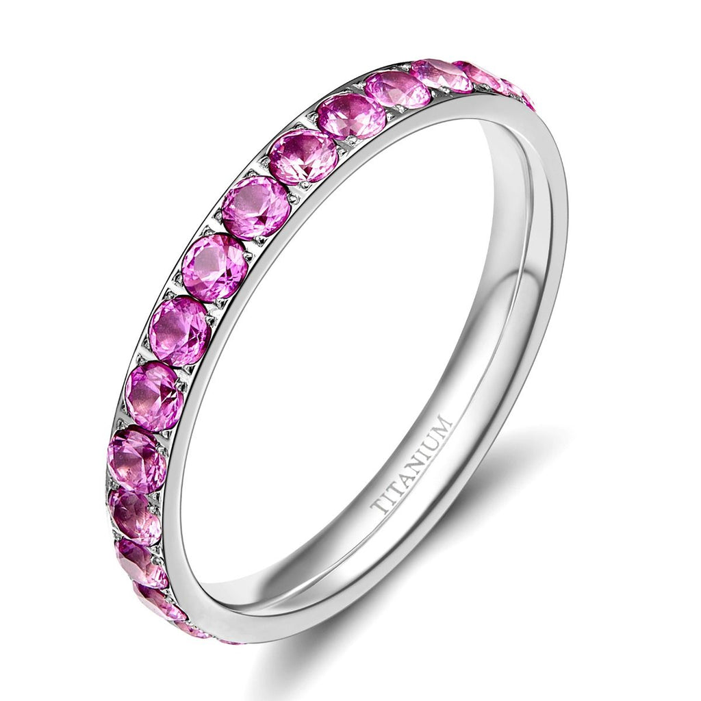 3mm Purple Women Titanium Ring Cubic Zirconia Engagement Wedding Bands