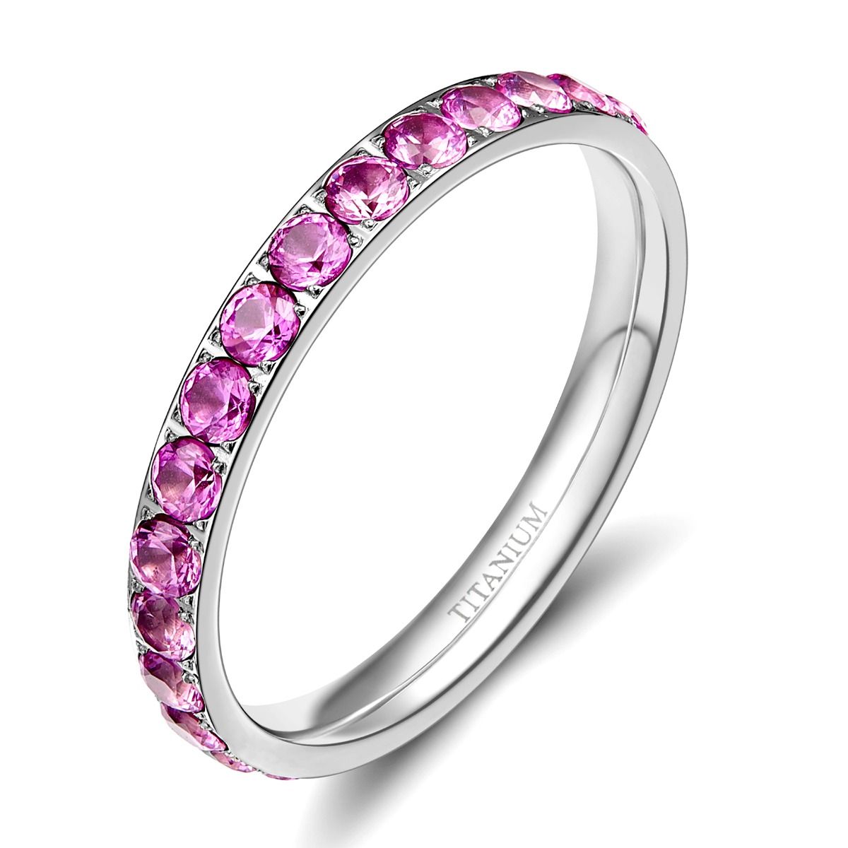 3mm Purple Women Titanium Ring Cubic Zirconia Engagement Wedding Bands