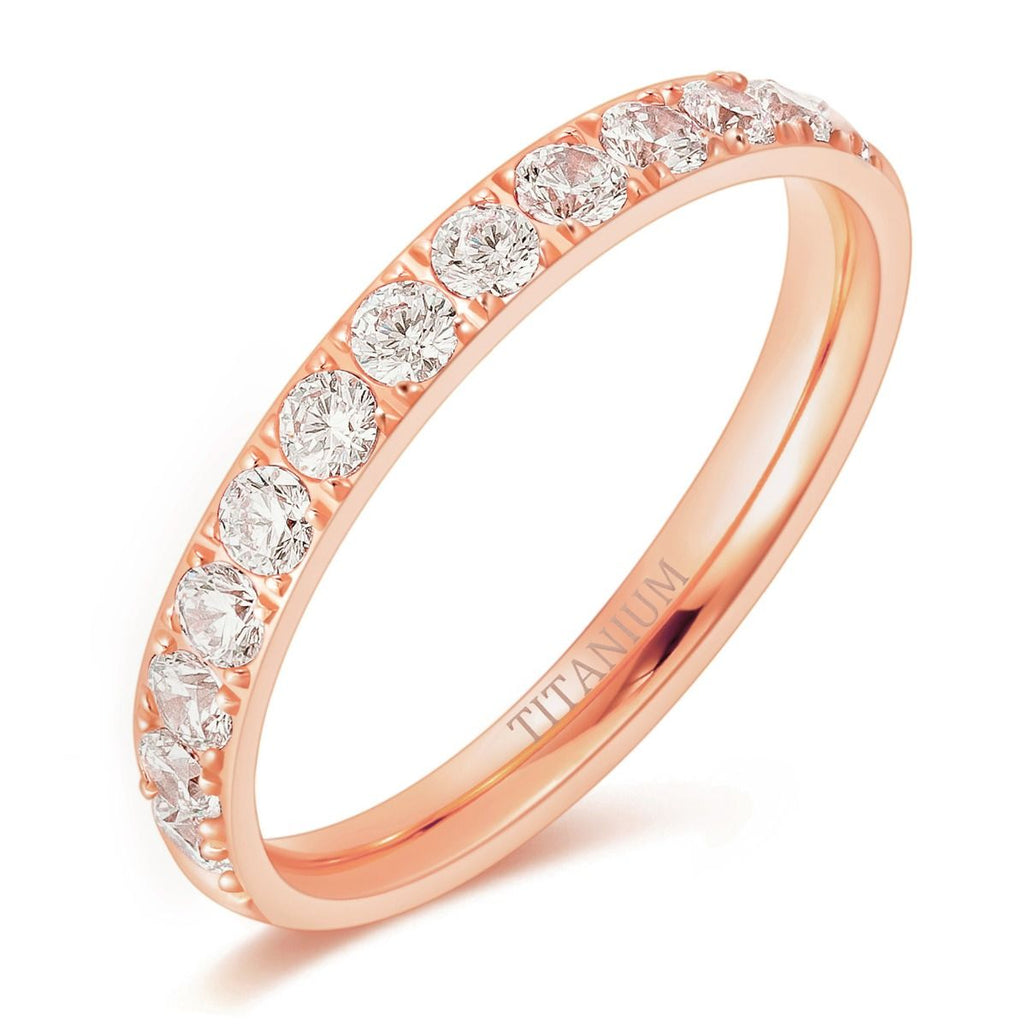 3mm Rose Gold Titanium Rings For Women Half Cubic Zirconia Wedding Engagement Bands