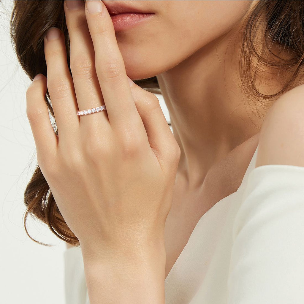 3mm Rose Gold Titanium Rings For Women Half Cubic Zirconia Wedding Engagement Bands