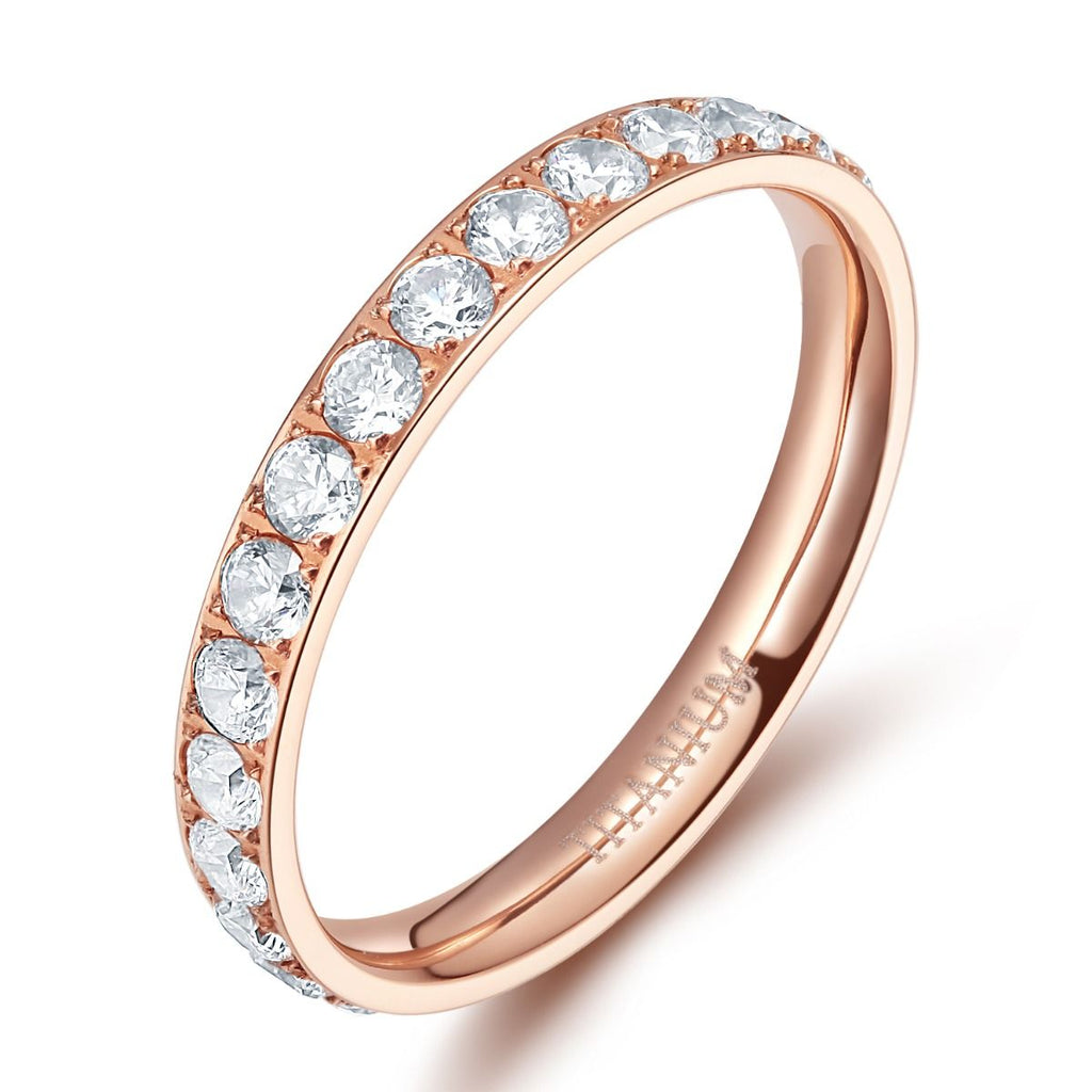 3mm Rose Gold Women Titanium Ring Cubic Zirconia Engagement Wedding Bands