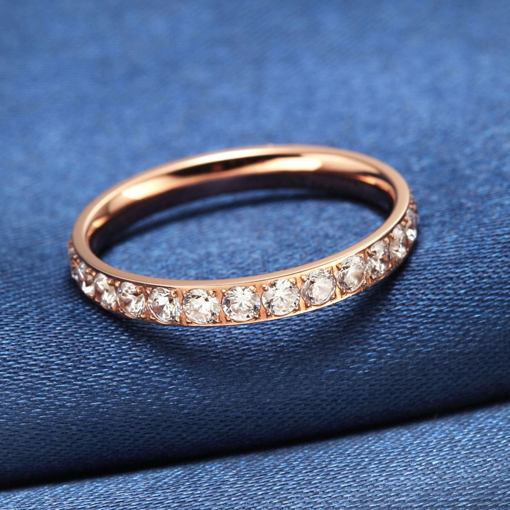 3mm Rose Gold Women Titanium Ring Cubic Zirconia Engagement Wedding Bands